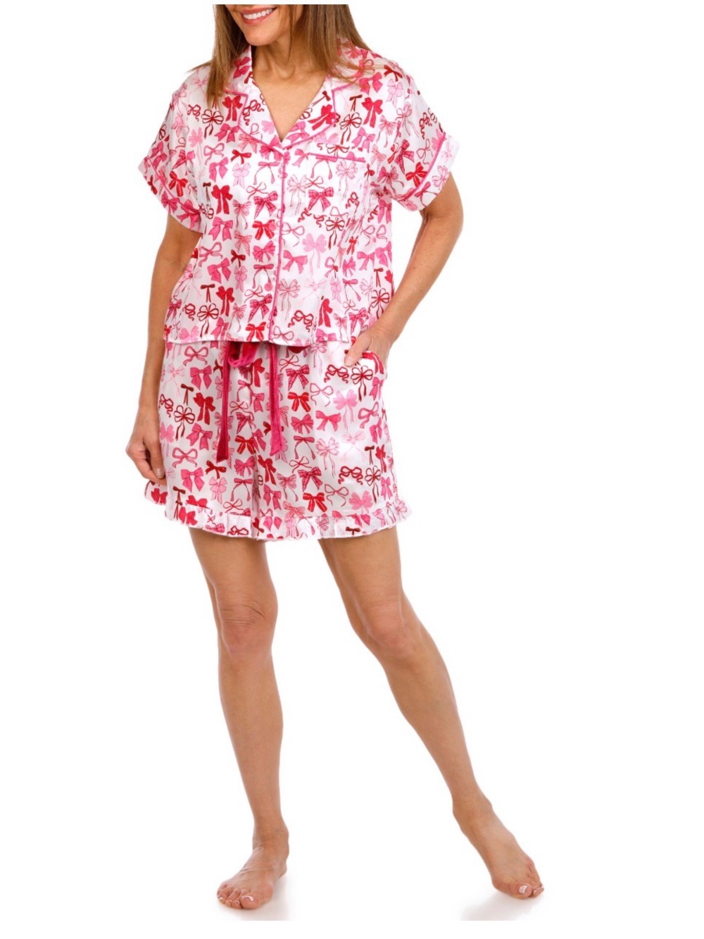 Simply Southern Women’s Pink Bow-Print Short Pajama Set, new with tags sz medium